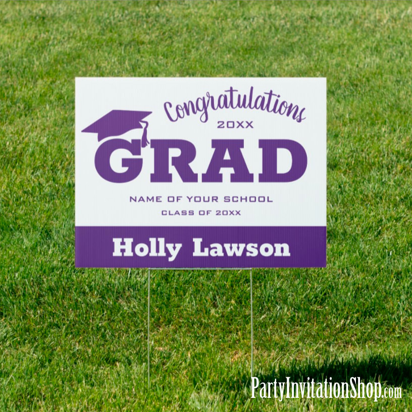 Congratulations Grad Purple on White Yard Sign