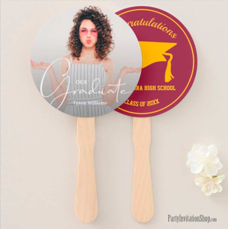 Graduate Photo Hand Fan Maroon and Gold