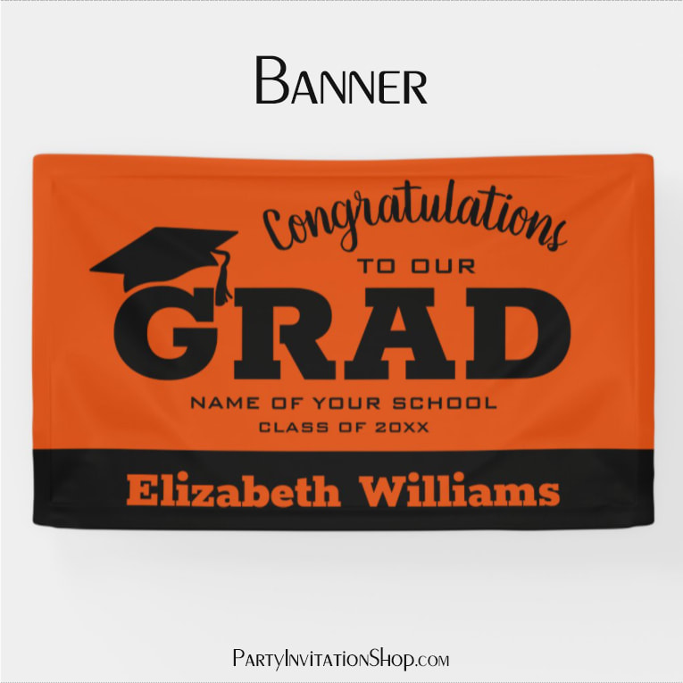 Modern Congratulations Grad Black on Orange Banner