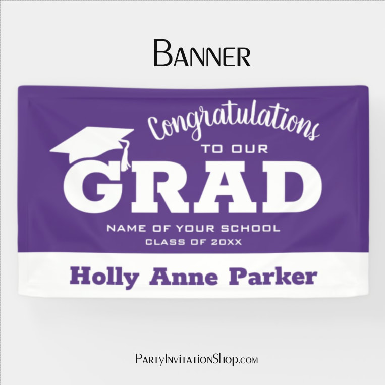 Congratulations Grad White on Purple Banner