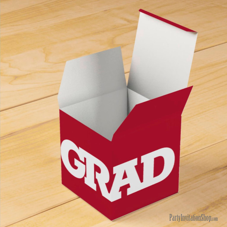 GRAD Crimson and White Graduation Party Favor Box