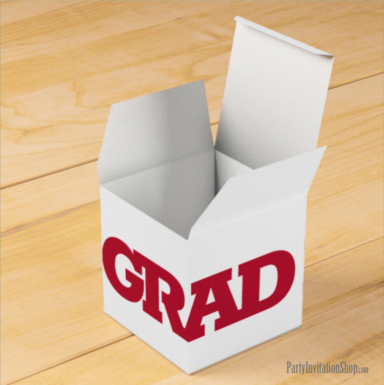 GRAD White and Crimson Graduation Party Favor Box