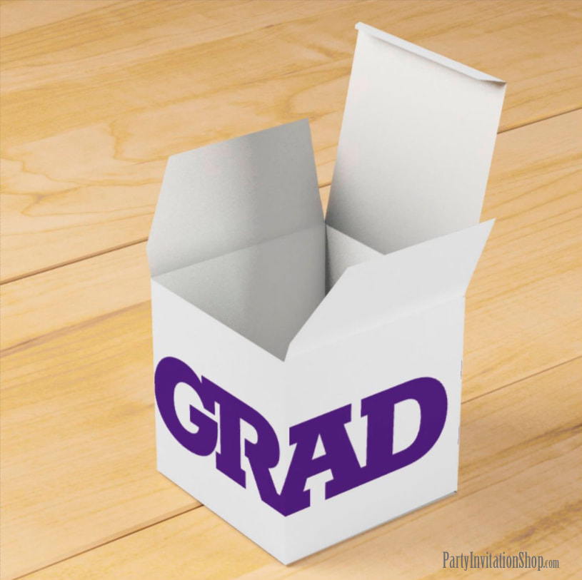 Purple and White Graduation Party Favor Boxes