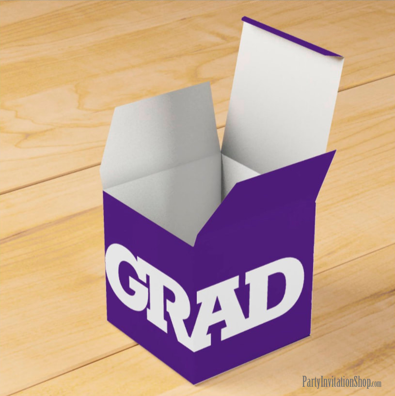 White and Purple School Colors Graduation Party Favor Boxes