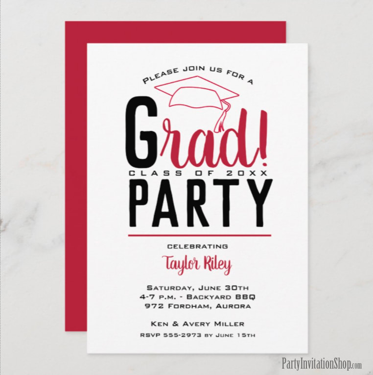Graduation Party Invitations Crimson and Black