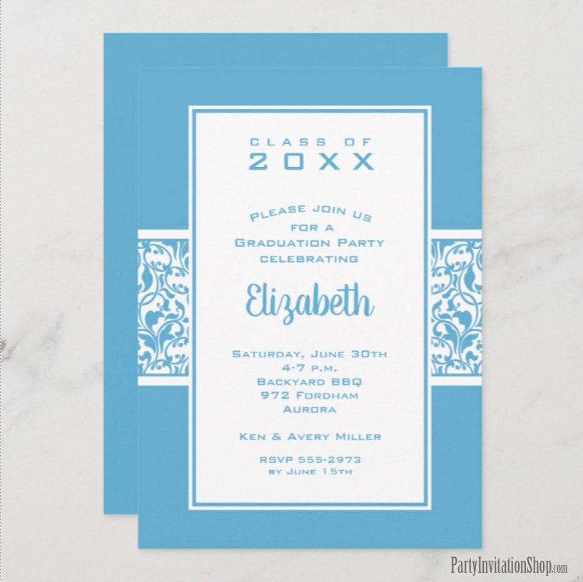 Powder Blue and White Graduation Party Invitations and Announcements at PartyInvitationShop.com