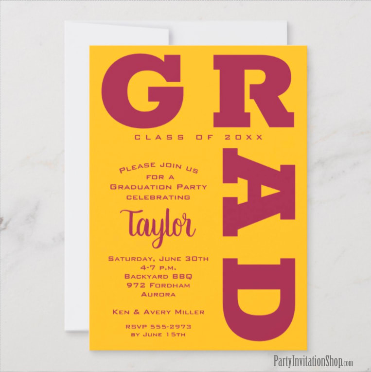 Bold GRAD | Maroon and Gold Graduation Invitation