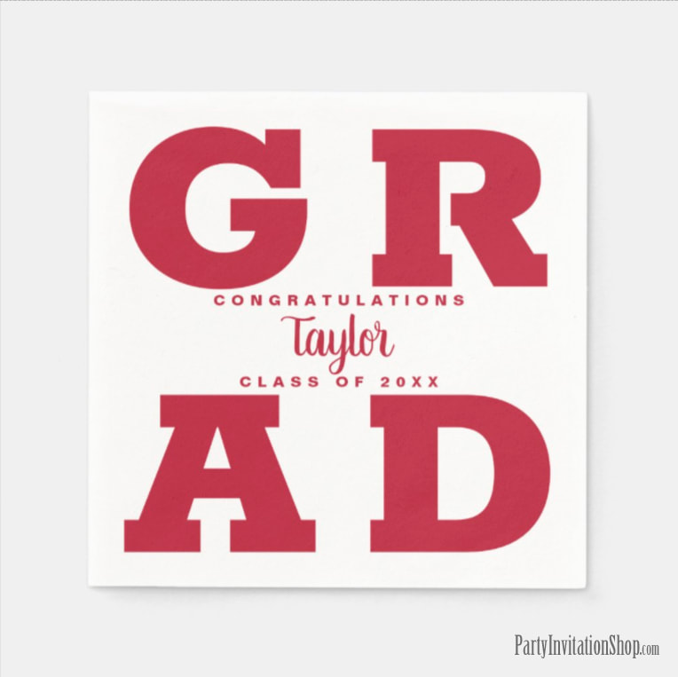 Bold GRAD | Crimson on White Graduation Party Napkins