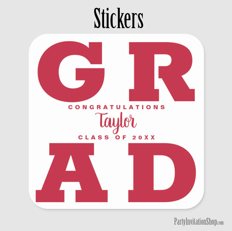 Congratulations Grad Crimson on White Square Stickers