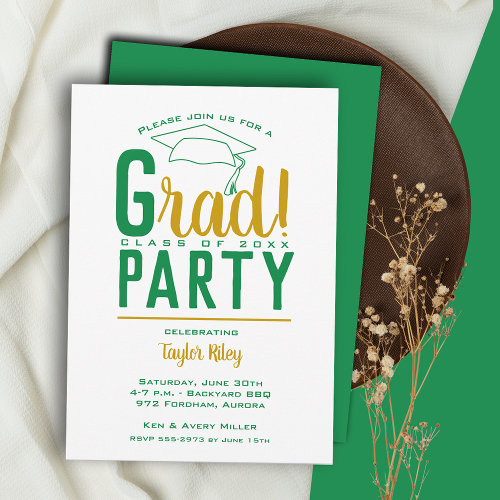 Green and Gold Graduation Party Invitations