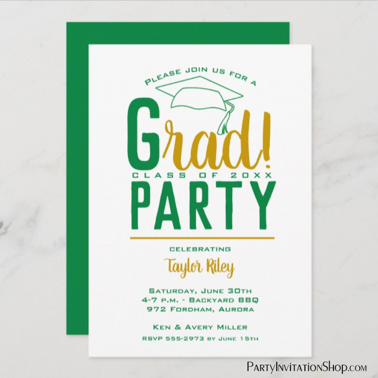 Green and Gold Graduation Party Invitation