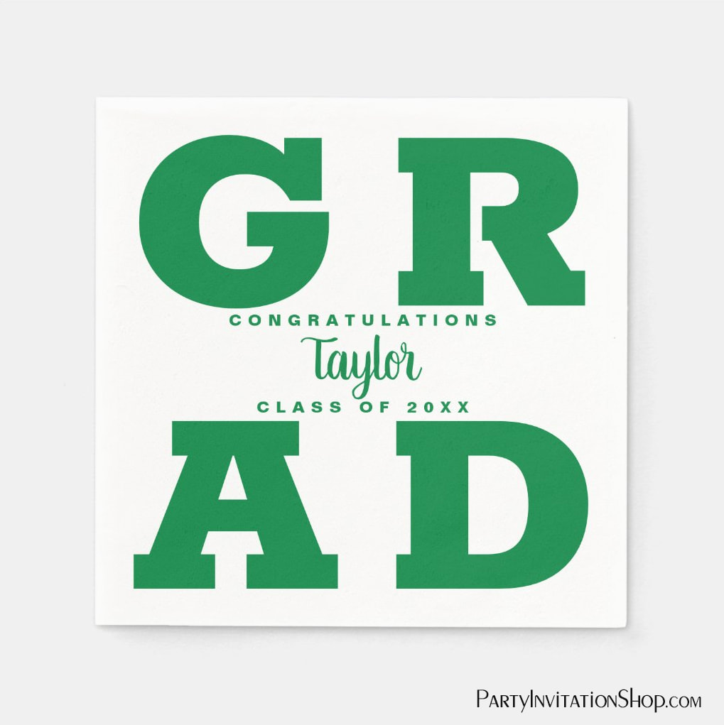 Bold GRAD | Green on White Graduation Napkins