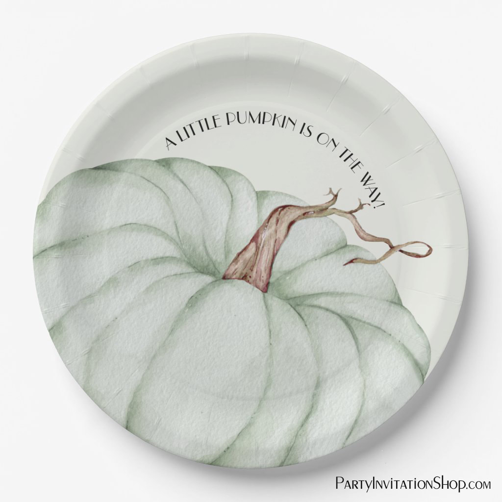 Green Pumpkin Gender Neutral Baby Shower Paper Plates