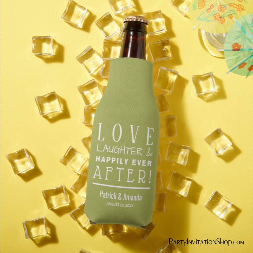 Love Laughter Happily Ever After GREEN Bottle Cooler