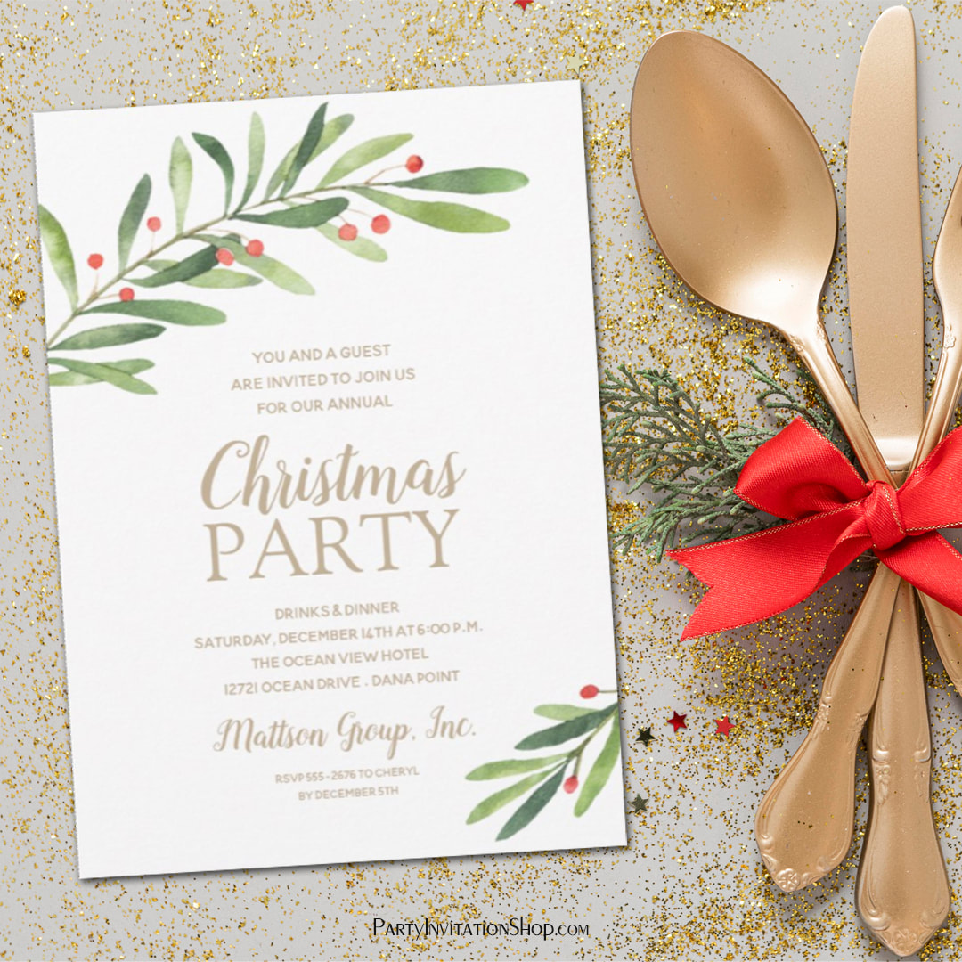 Elegant Greenery Christmas Party Invitations