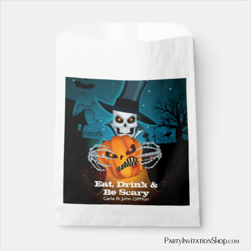 Scary Skeleton and Pumpkin Halloween Favor Bags