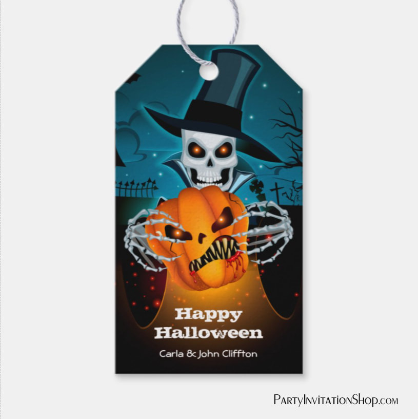 Scary Skeleton Halloween Favor Gift Tags