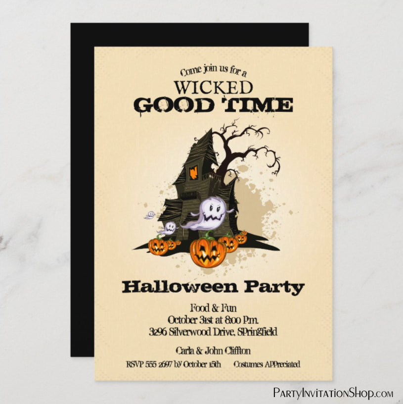 Haunted House Ghosts Pumpkins Halloween Invitations