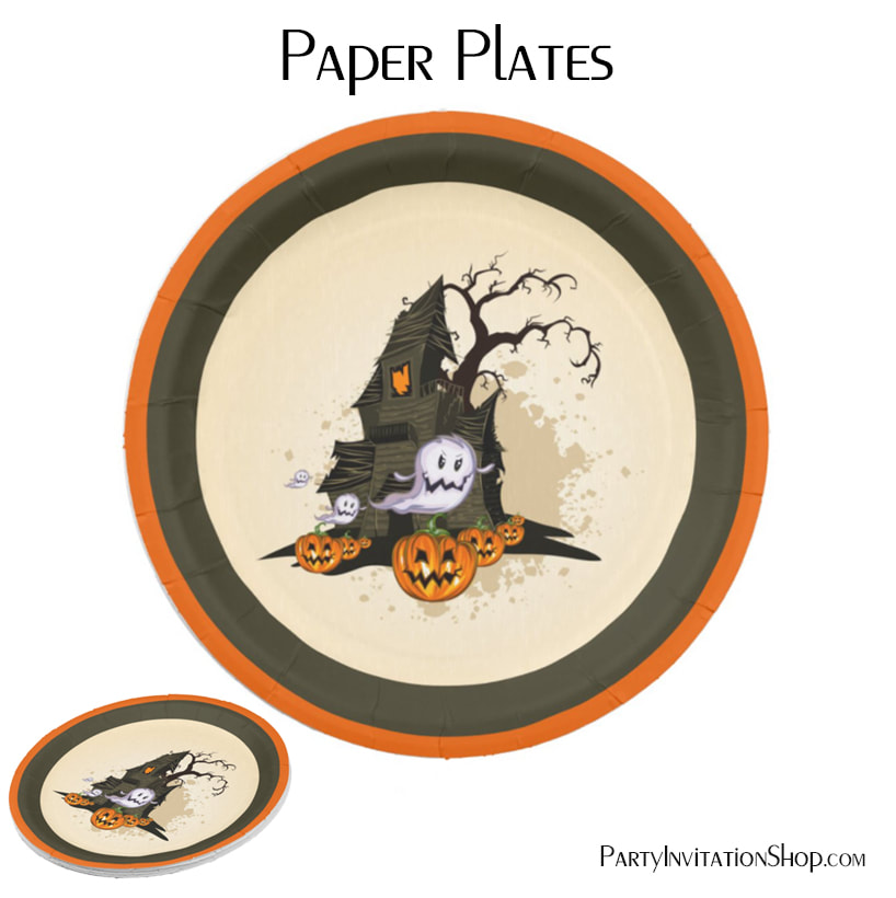 Spooky Haunted House Halloween Paper Plates