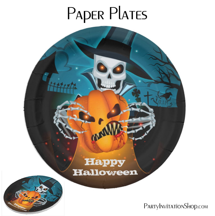 Scary Skeleton Halloween Paper Plates