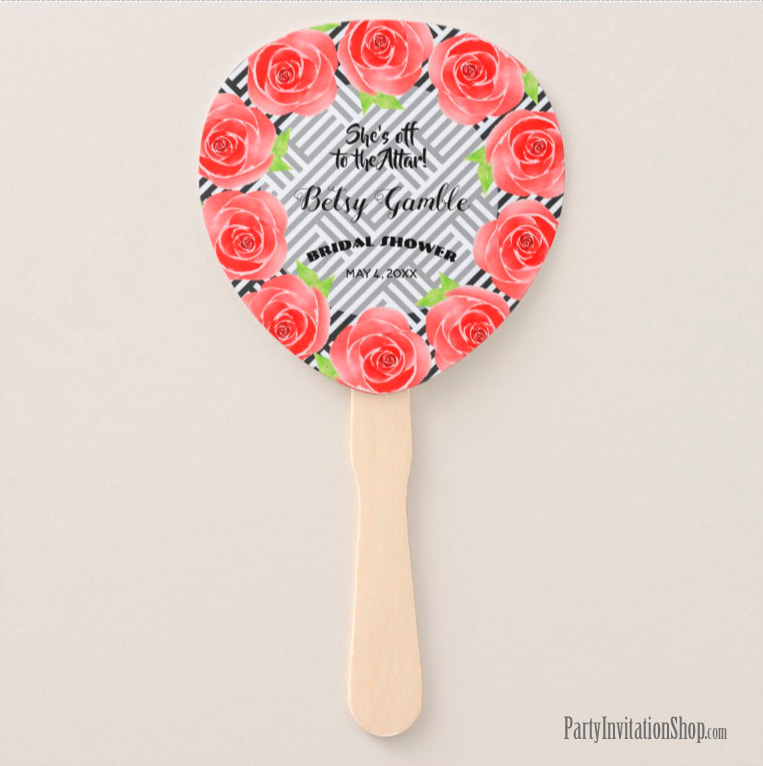 Hand Fans: Boxed Stripes & Red Roses Kentucky Derby Party Supplies PLUS invitations, favors, and more. 