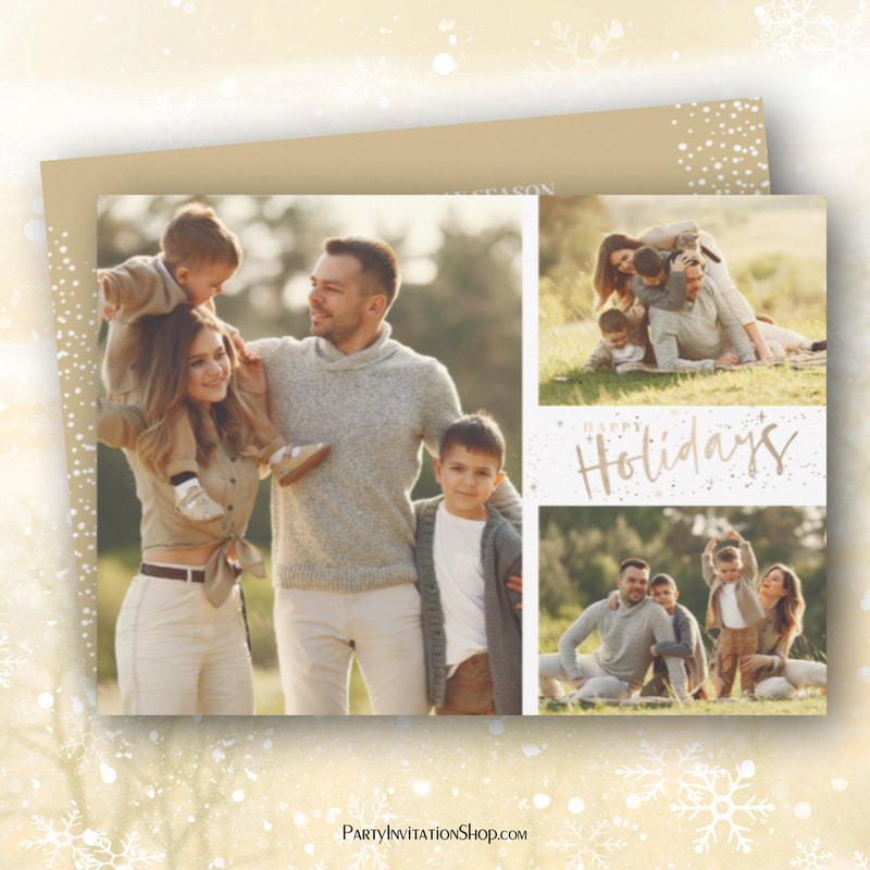 Multiple Photo Gold Happy Holidays Greeting Cards