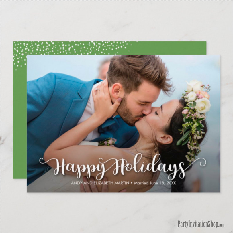 White Script Happy Holidays Christmas Photo Cards