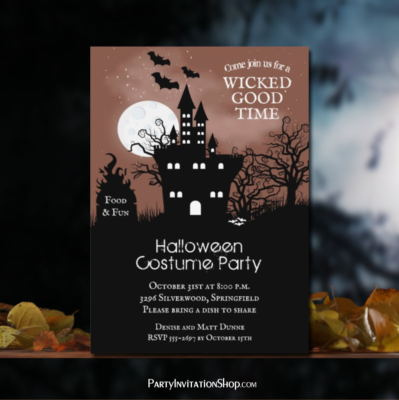 Haunted Castle Spooky Night Sky Halloween Invites