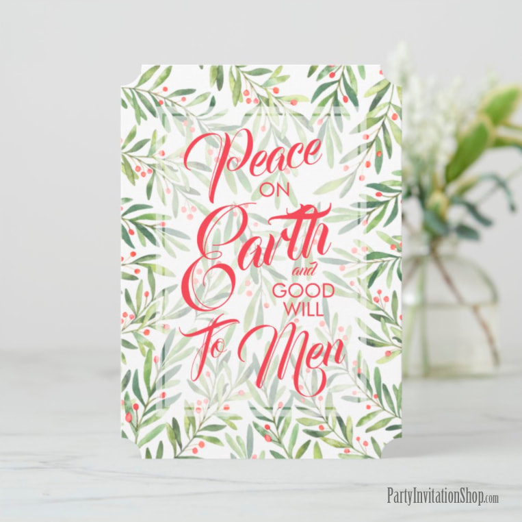 Holly and Berries Peace on Earth Christmas Holiday Cards