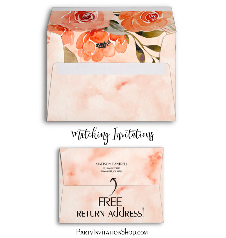 Watercolor Orange Floral A7 Lined Envelopes