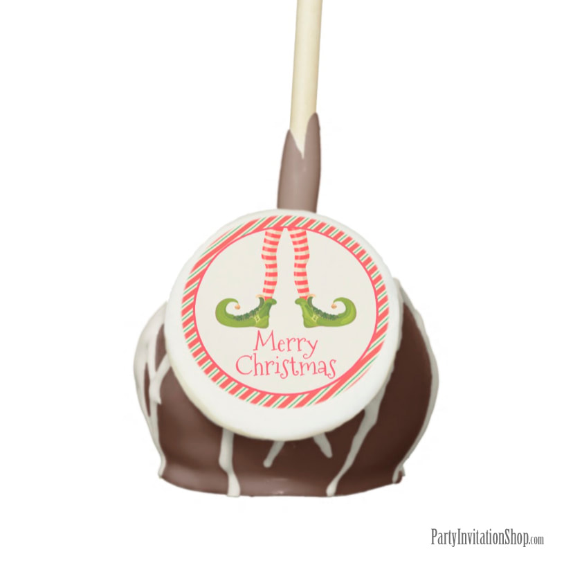 Cake Pops with Jolly Christmas Elf Legs at PartyInvitationShop.com