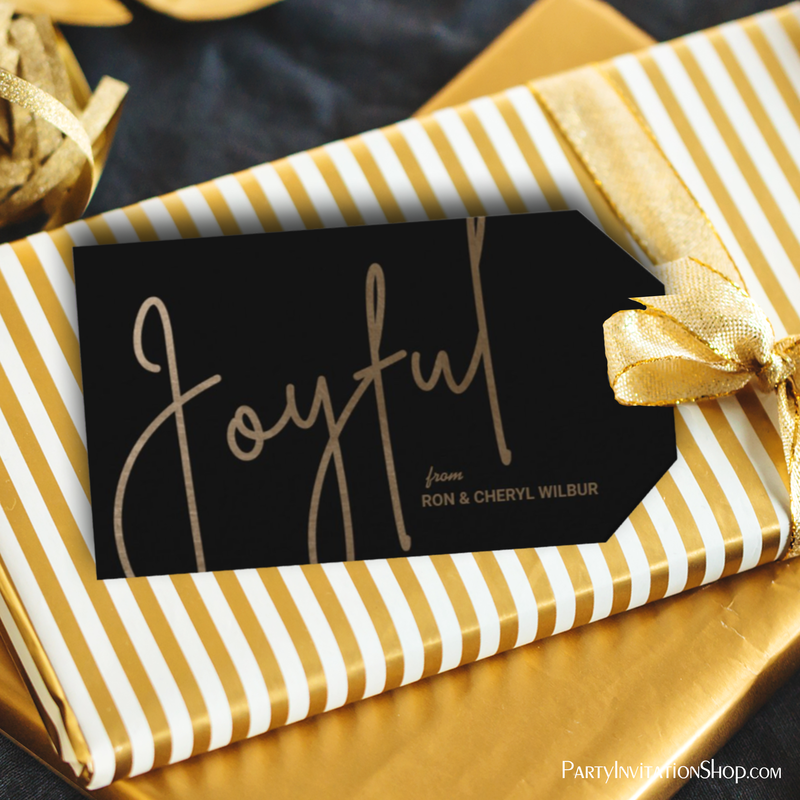 JOYFUL Gold Faux Foil Black Gift Tags