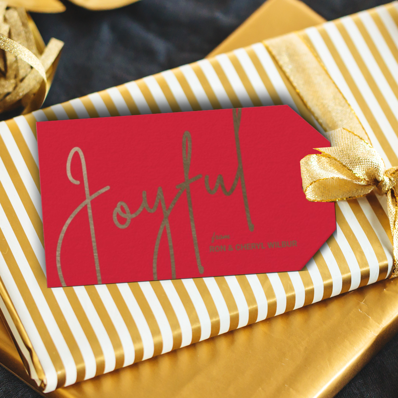 JOYFUL Gold Faux Foil Red Gift Tags