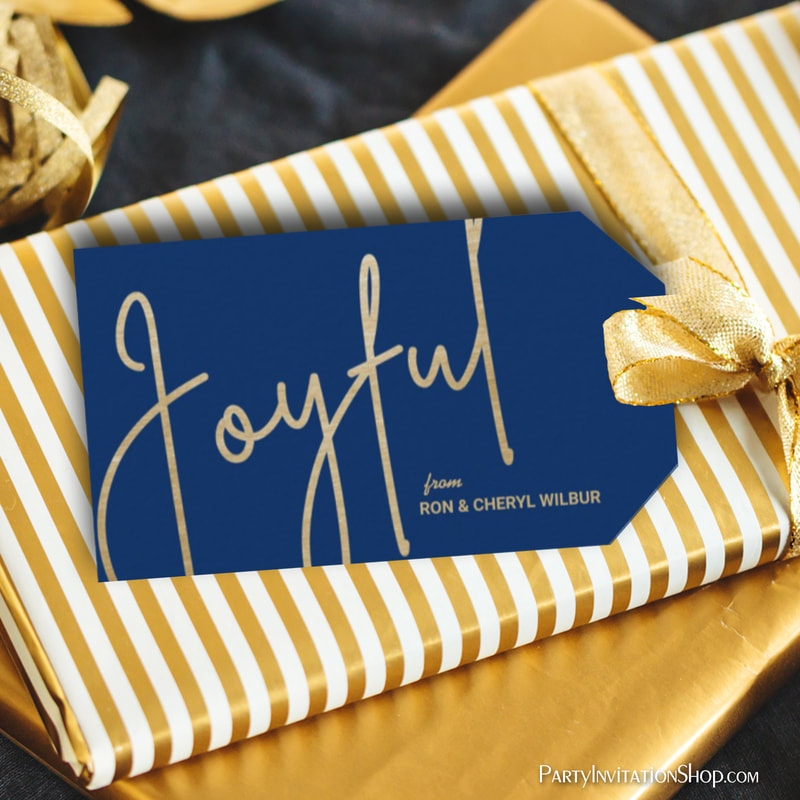 JOYFUL Gold Faux Foil Blue Gift Tags
