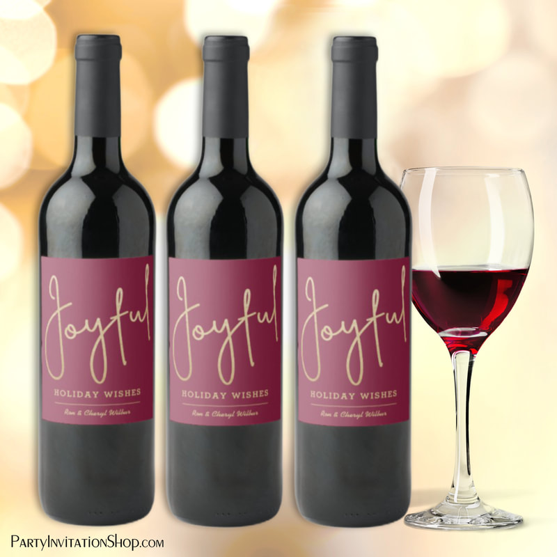 JOYFUL Holiday Wishes Gold Faux Foil Cranberry Wine Label