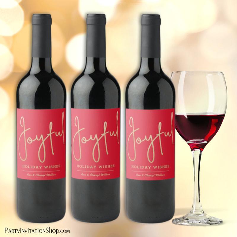 JOYFUL Holiday Wishes Gold Faux Foil Red Wine Label