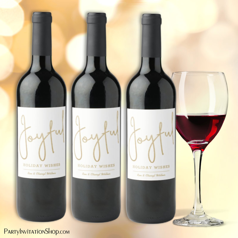 JOYFUL Holiday Wishes Gold Faux Foil Wine Label