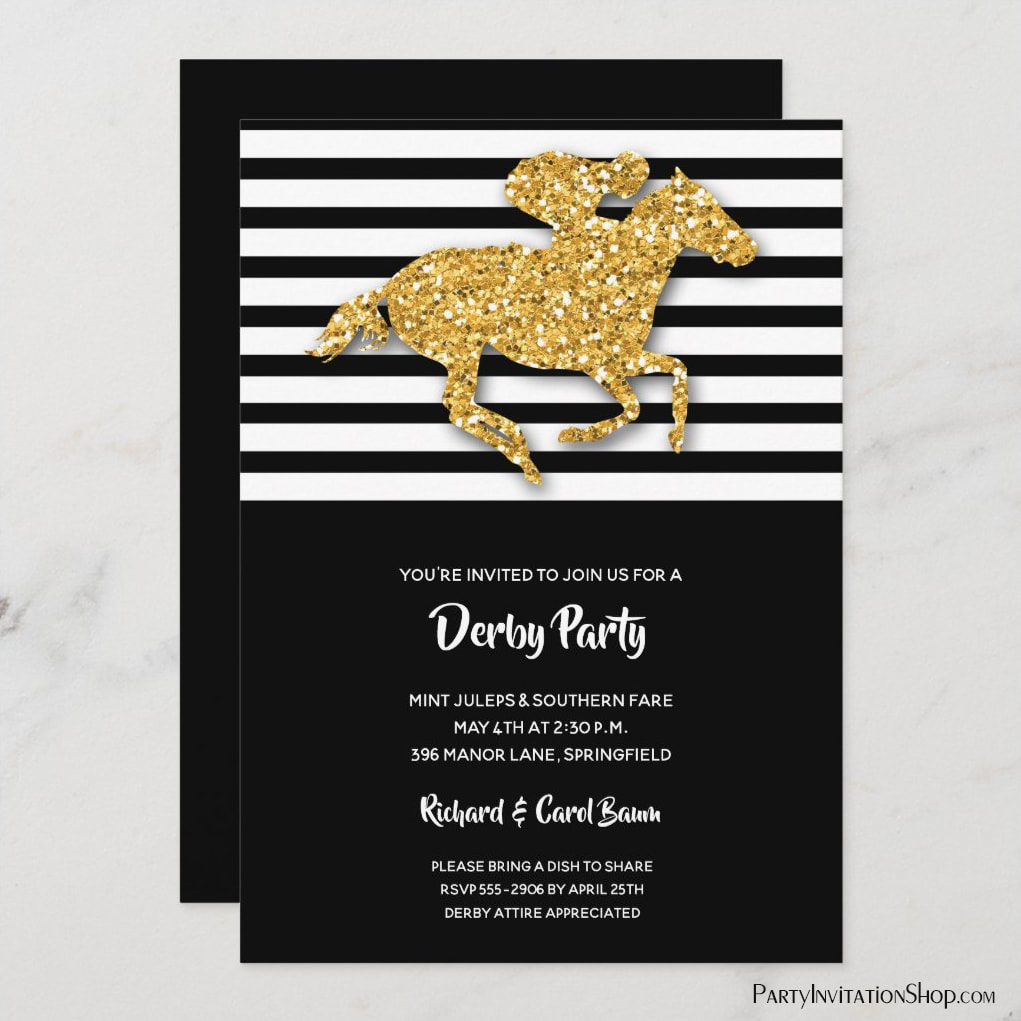 Gold Horse on Stripes Kentucky Derby Collection - PartyInvitationShop.com 