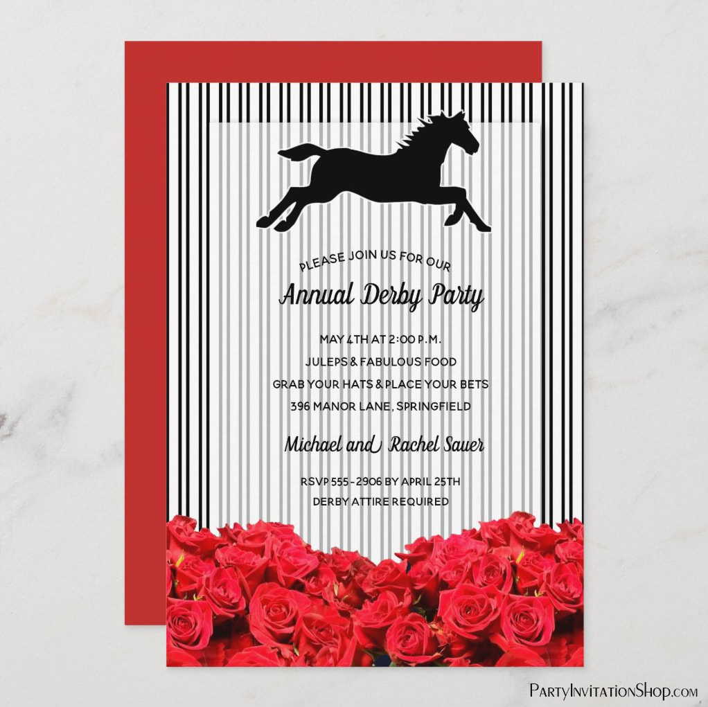 Stripes and Roses Kentucky Derby Party Invitations