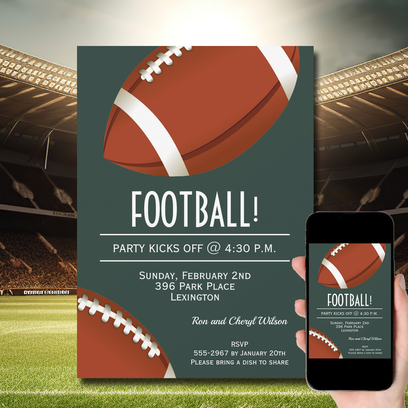 Super Fan Football Game Dark Green Party Invitations