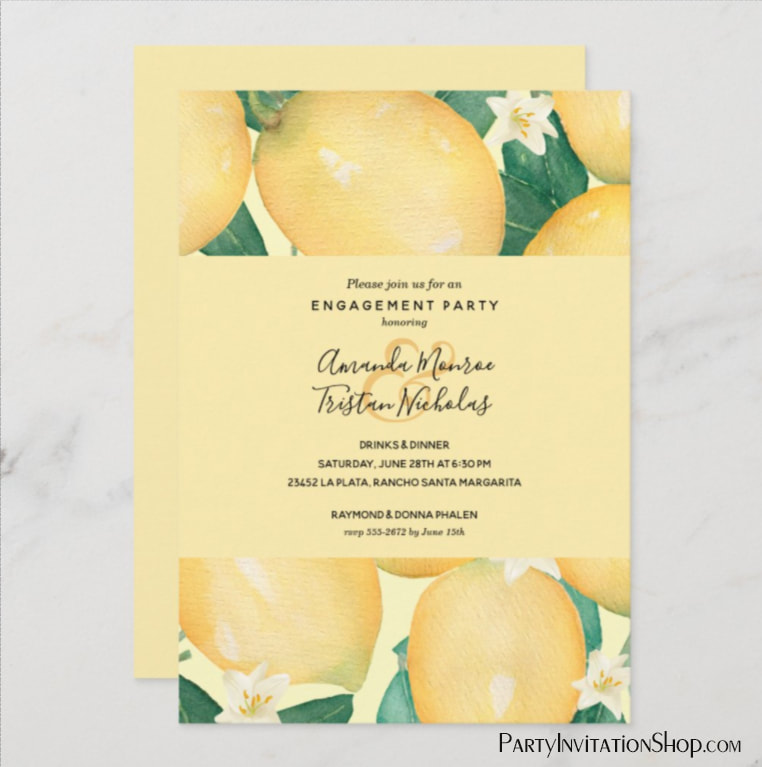 Lemons Greenery Wedding Engagement Party Invitations