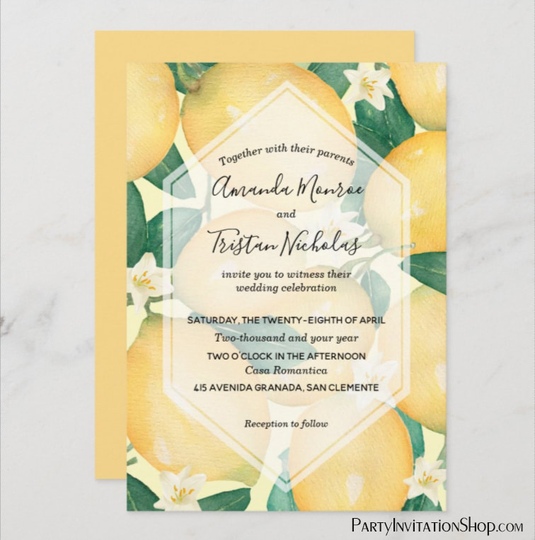 Rustic Tuscan Lemons and Greenery Wedding Invitations | See the entire collection at PartyInvitationShop.com