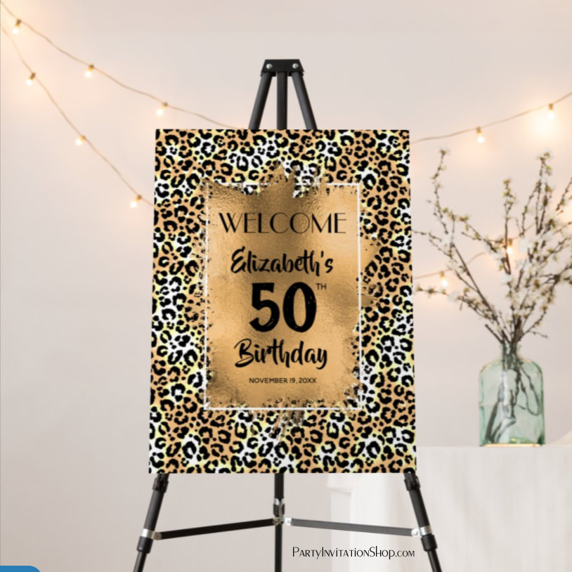 Leopard Animal Print Birthday Party Welcome Sign Foam Board