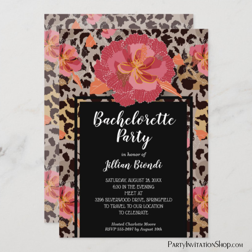 Pink Floral Animal Print Bachelorette Invitations
