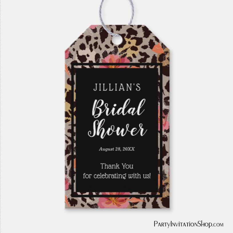 Pink Floral Animal Print Bridal Shower Thank You Gift Tags