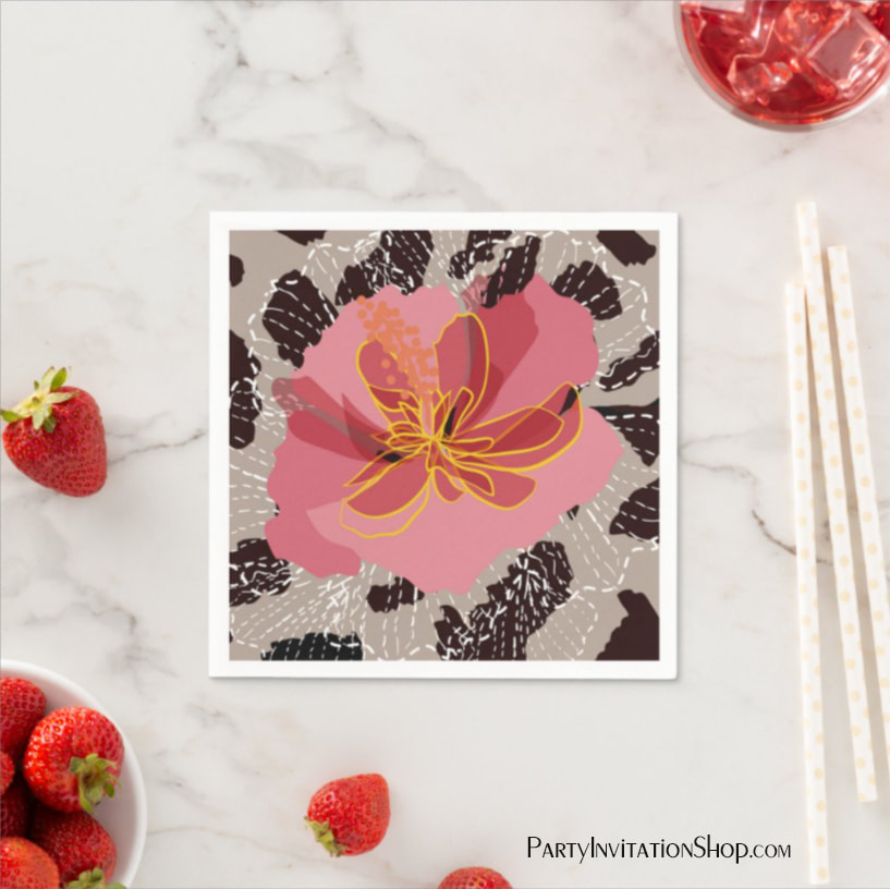 Leopard Animal Print and Pink Flower Napkins