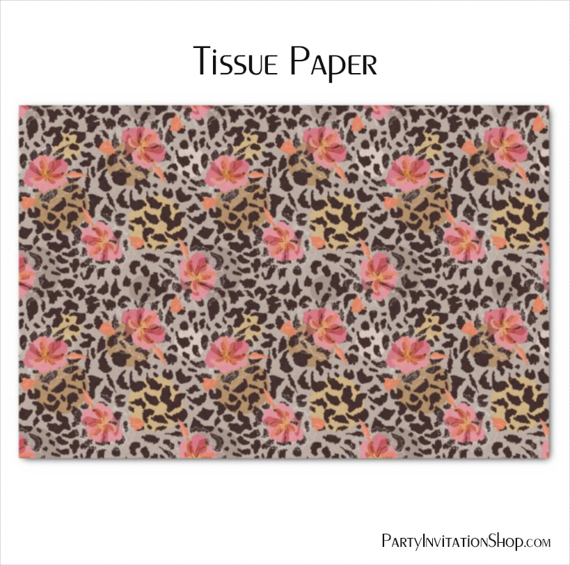 Leopard Animal Print and Pink Flowers Tissue Paper