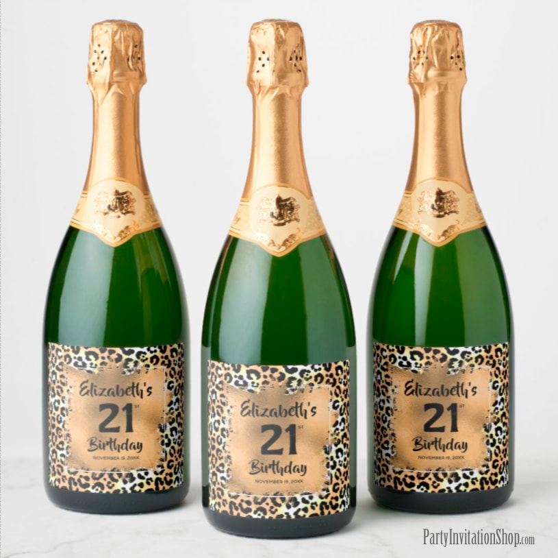 Leopard print personalized champagne bottle labels