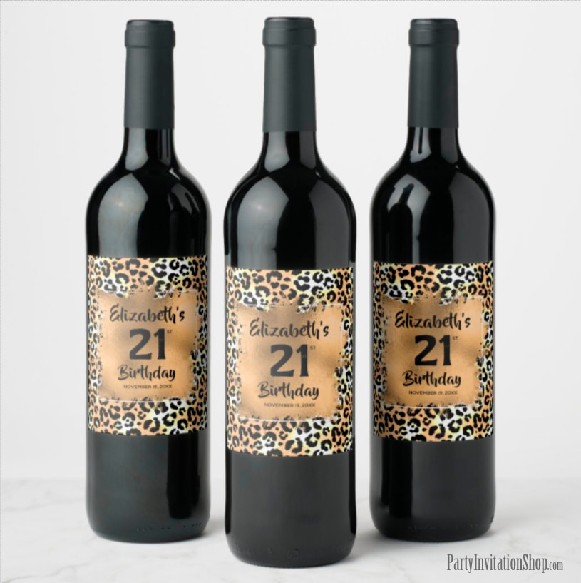 Leopard print personalized winebottle labels