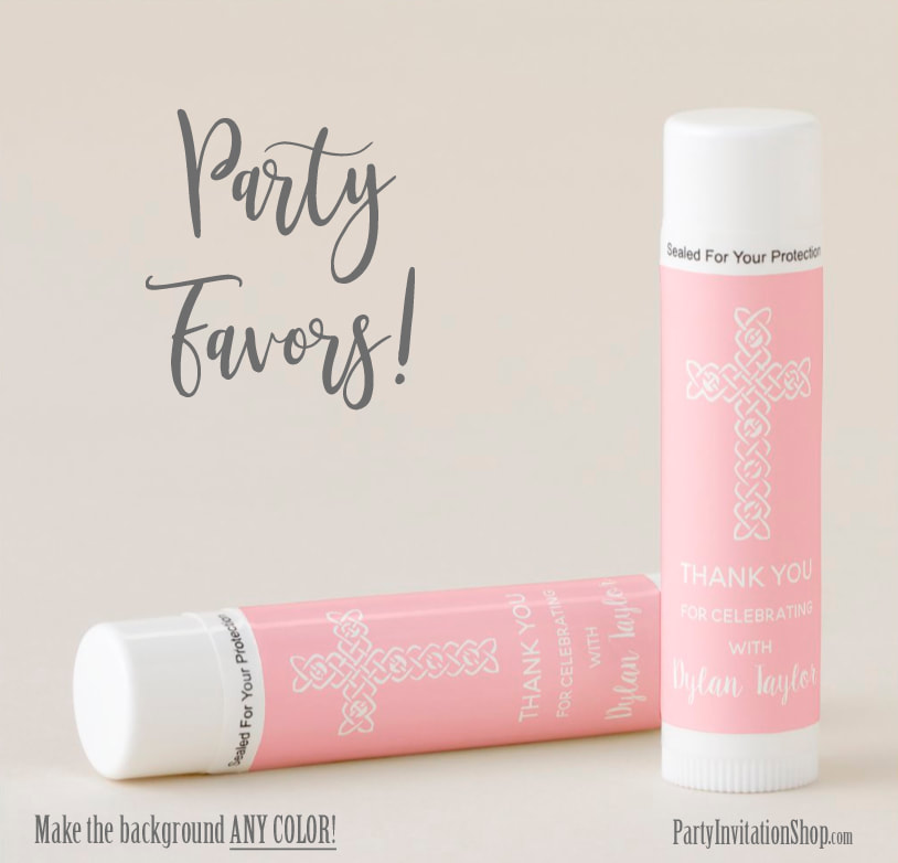 White Cross on Pink Religious Lip Balm Party Favors